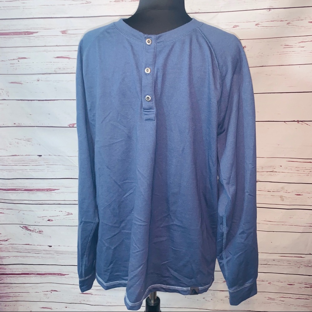 LL Bean Blue 3 Button Henley Long Sleeve Shirt